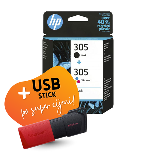 Komplet tinta HP 6ZD17AE (nr.305 BK + nr.305 CMY), dvostruko pakiranje, original + USB stick po SUPER cijeni