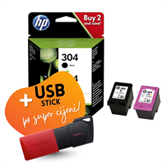 Komplet tinta HP 3JB05AE (nr.304 BK + nr.304 CMY), original + USB stick po SUPER cijeni