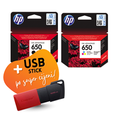 Komplet tinta HP nr.650 (BK + CMY), original + USB stick po SUPER cijeni