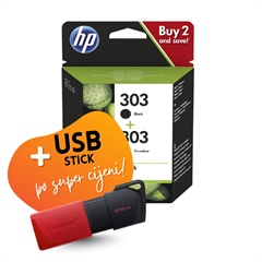 Komplet tinta HP 3YM92AE (nr.303 BK + nr.303 CMY), original + USB stick po SUPER cijeni