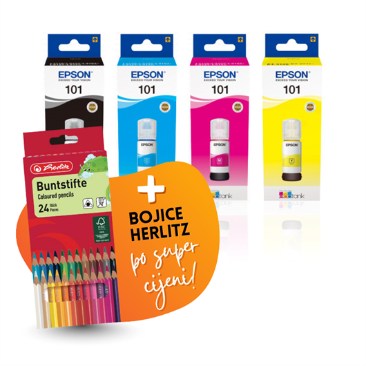 Komplet bočica Epson 101 (BK/C/M/Y), original + bojice po SUPER cijeni