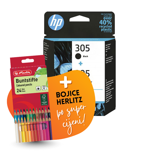 Komplet tinta HP 6ZD17AE (nr.305 BK + nr.305 CMY), dvostruko pakiranje, original + bojice po SUPER cijeni