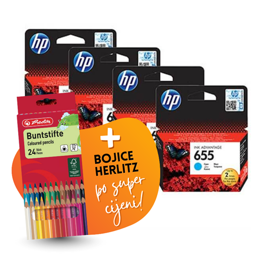 Komplet tinta HP nr.655 (BK/C/M/Y), original + bojice po SUPER cijeni