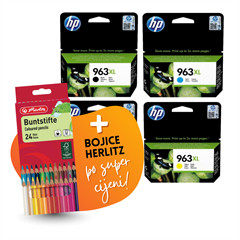 Komplet tinta HP nr.963 XL (BK/C/M/Y), original + bojice po SUPER cijeni
