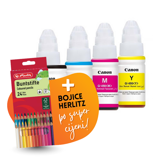 Komplet tinta Canon GI-490 (BK/C/M/Y), original + bojice po SUPER cijeni