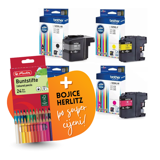 Komplet tinta Brother LC529XL (BK) + LC525XL (C/M/Y), original + bojice po SUPER cijeni