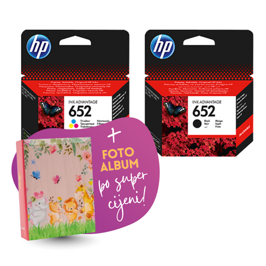 Komplet tinta HP nr.652 (BK + CMY), original + foto album po SUPER cijeni