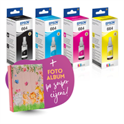 Komplet bočica Epson T664 (BK/C/M/Y), original + foto album po SUPER cijeni