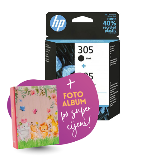 Komplet tinta HP 6ZD17AE (nr.305 BK + nr.305 CMY), dvostruko pakiranje, original + foto album po SUPER cijeni