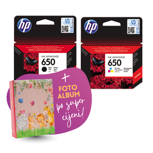 Komplet tinta HP nr.650 (BK + CMY), original + foto album po SUPER cijeni