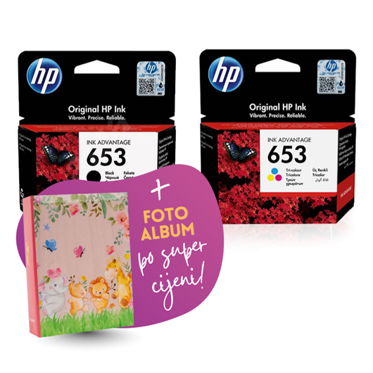 Komplet tinta HP nr.653 (BK + CMY), original + foto album po SUPER cijeni