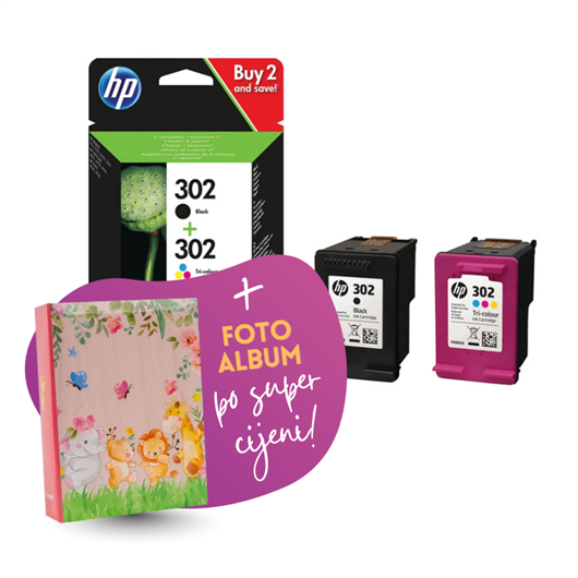 Tinta HP X4D37AE (nr.302 BK + nr.302 CMY), dvostruko pakiranje, original + foto album po SUPER cijeni
