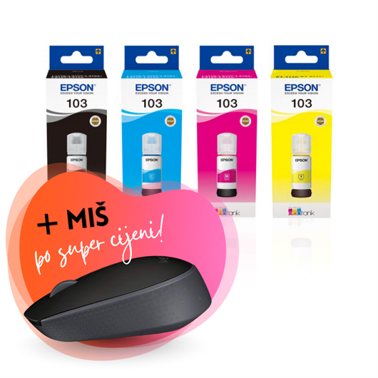 Komplet bočica Epson 103 (BK/C/M/Y), original + bežični miš po SUPER cijeni