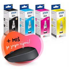 Komplet bočica Epson T664 (BK/C/M/Y), original + bežični miš po SUPER cijeni