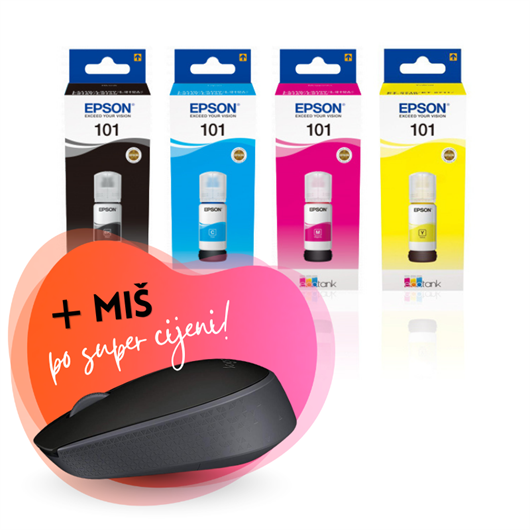 Komplet bočica Epson 101 (BK/C/M/Y), original + bežični miš po SUPER cijeni