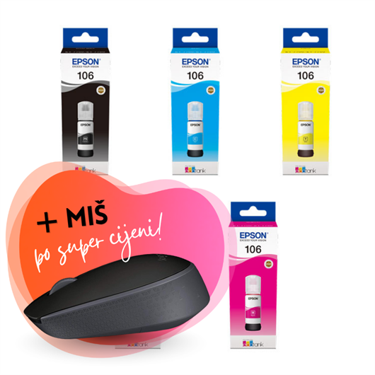 Komplet bočica Epson 106 (BK/PBK/C/M/Y), original + bežični miš po SUPER cijeni