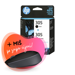 Komplet tinta HP 6ZD17AE (nr.305 BK + nr.305 CMY), dvostruko pakiranje, original + bežični miš po SUPER cijeni