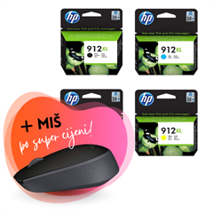 Komplet tinta HP nr.912XL (BK/C/M/Y), original + bežični miš po SUPER cijeni