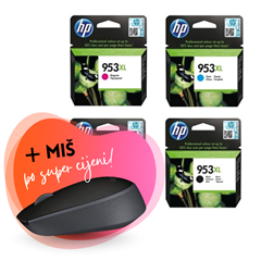 Komplet tinta HP nr.953XL (BK/C/M/Y), original + bežični miš po SUPER cijeni