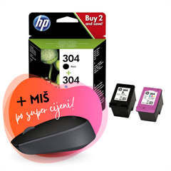 Komplet tinta HP 3JB05AE (nr.304 BK + nr.304 CMY), original + bežični miš po SUPER cijeni