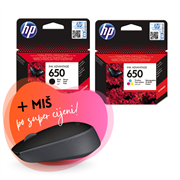 Komplet tinta HP nr.650 (BK + CMY), original + bežični miš po SUPER cijeni