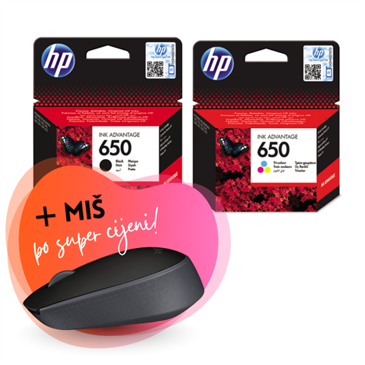 Komplet tinta HP nr.650 (BK + CMY), original + bežični miš po SUPER cijeni