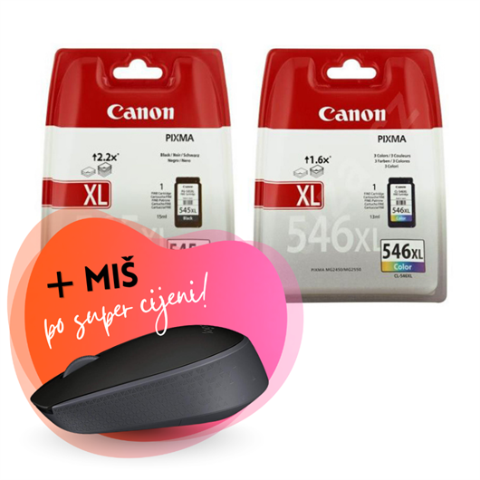 Komplet tinta Canon PG-545XL + CL-546XL, original + bežični miš po SUPER cijeni