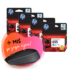 Komplet tinta HP nr.655 (BK/C/M/Y), original + bežični miš po SUPER cijeni