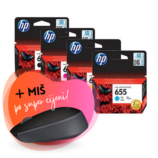 Komplet tinta HP nr.655 (BK/C/M/Y), original + bežični miš po SUPER cijeni