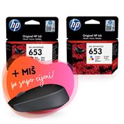 Komplet tinta HP nr.653 (BK + CMY), original + bežični miš po SUPER cijeni