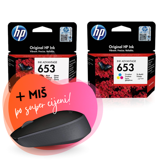 Komplet tinta HP nr.653 (BK + CMY), original + bežični miš po SUPER cijeni