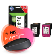 Tinta HP X4D37AE (nr.302 BK + nr.302 CMY), dvostruko pakiranje, original + bežični miš po SUPER cijeni