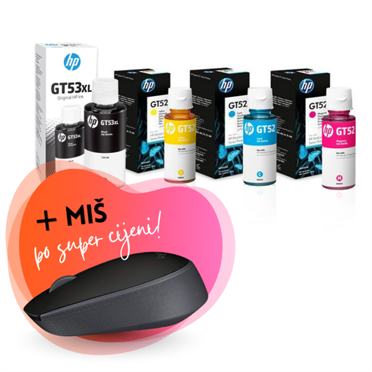 Komplet tinta HP GT53 XL BK + GT52 (C/M/Y), original + bežični miš po SUPER cijeni