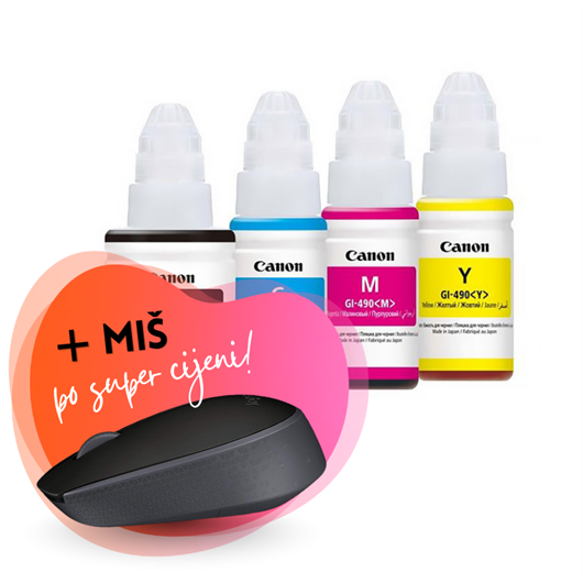 Komplet tinta Canon GI-490 (BK/C/M/Y), original + bežični miš po SUPER cijeni