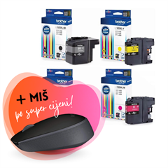 Komplet tinta Brother LC529XL (BK) + LC525XL (C/M/Y), original + bežični miš po SUPER cijeni