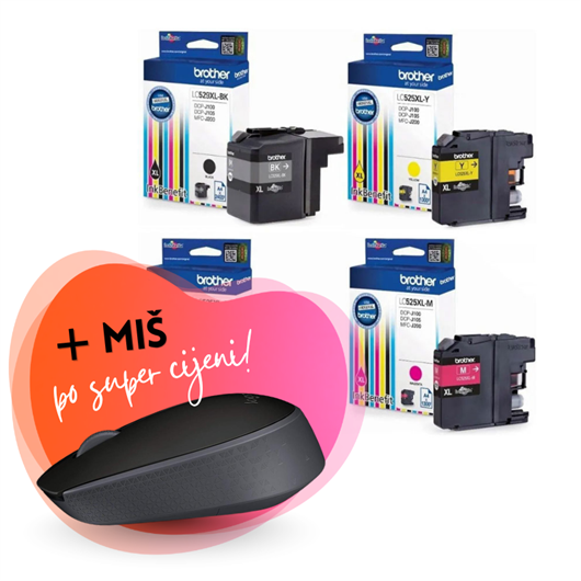 Komplet tinta Brother LC529XL (BK) + LC525XL (C/M/Y), original + bežični miš po SUPER cijeni