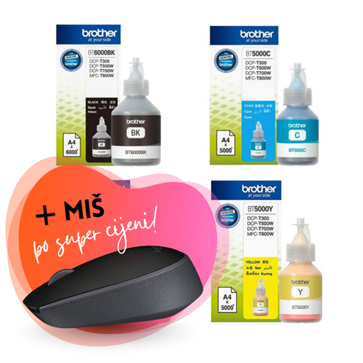 Komplet tinta Brother BT-6000 BK + BT-5000 (C/M/Y), original + bežični miš po SUPER cijeni