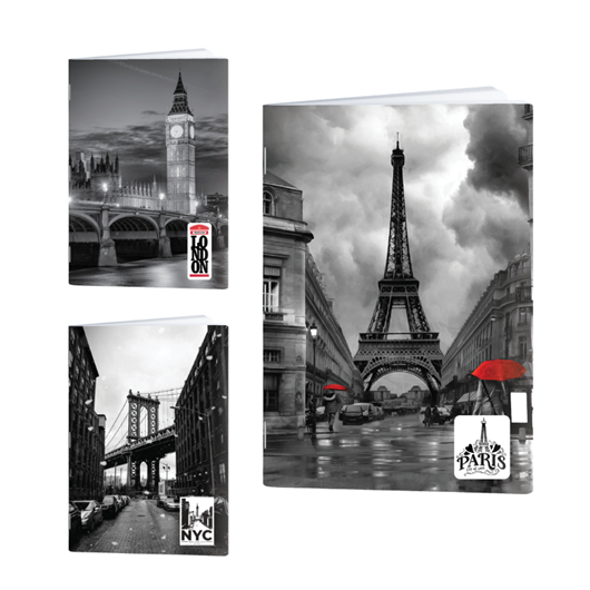 Bilježnica A4 Rucksack Only, Crni Gradovi1, crte s 9 mm rubom, 52 lista, sortirano