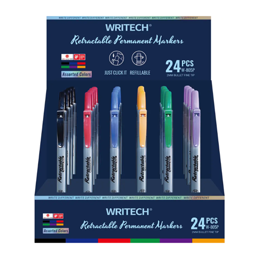 Permanentni marker Writech Retractable click, kompletan stalak, 24 komada