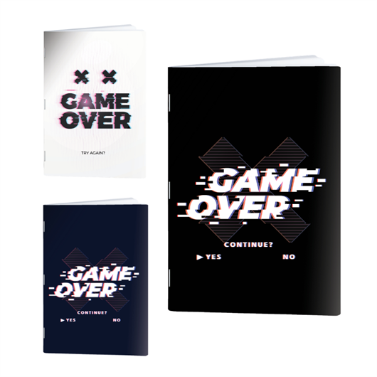 Komplet bilježnica A4 Rucksack Only, Game Over, crte s 9 mm rubom, 52 lista, sortirano, 4 + 1 GRATIS