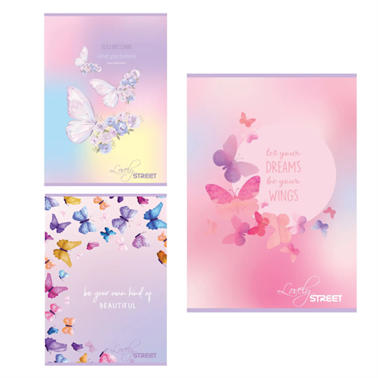 Bilježnica A4 Street, Butterfly, crte s rubom, 54 lista, sortirano