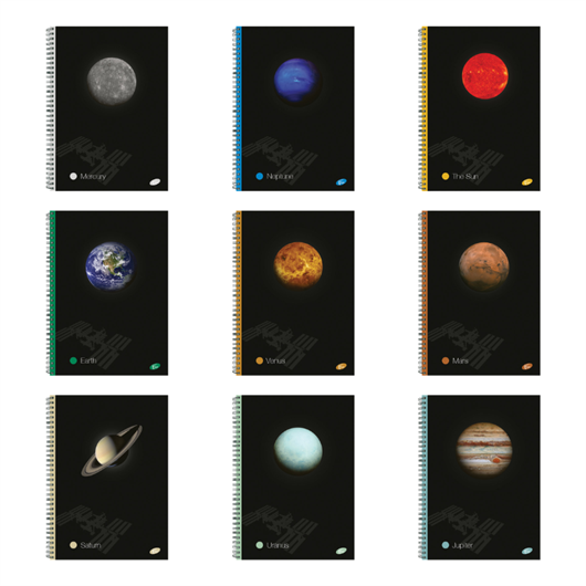Bilježnica A4 Elisa Planeti sa spiralom, male kockice, 70 listova, sortirano